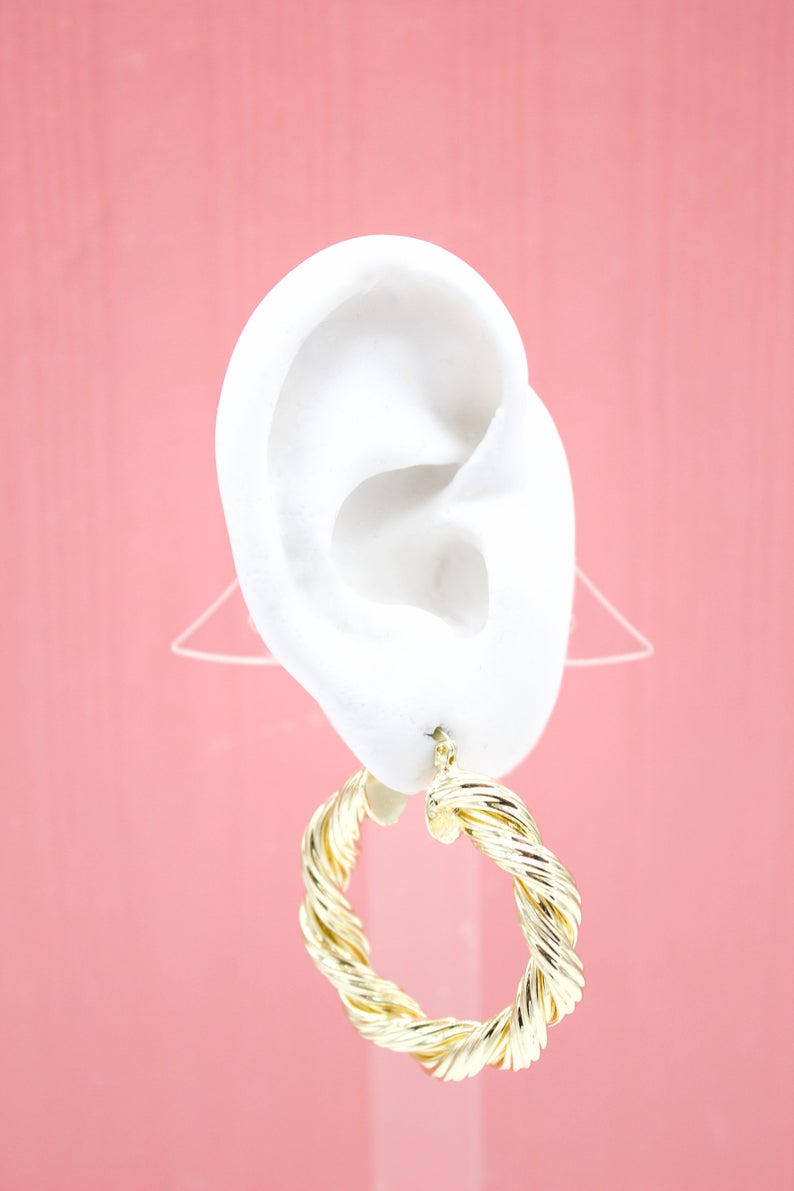 18K Gold Filled Thick Twisted Hoop French Hook Lever Back Earrings (K33-34)