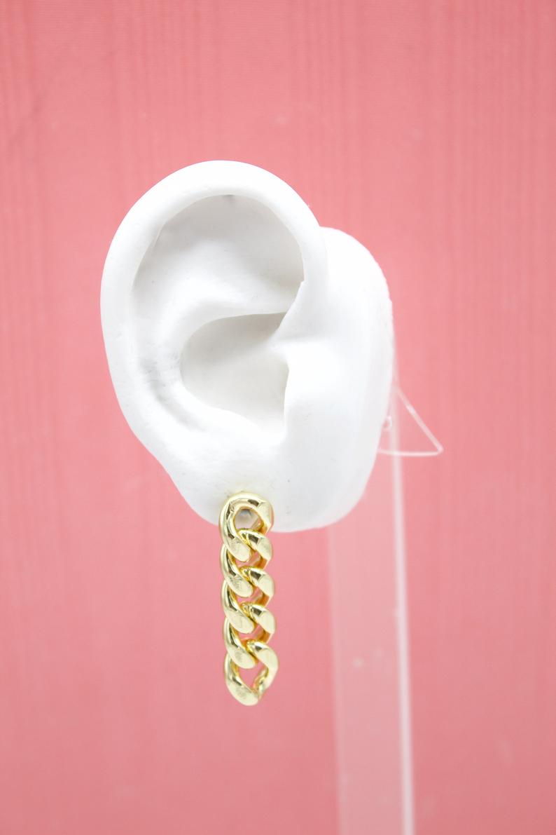 18K Gold Filled Cuban Curb Link Chain Dangle Drop Earrings (L193)