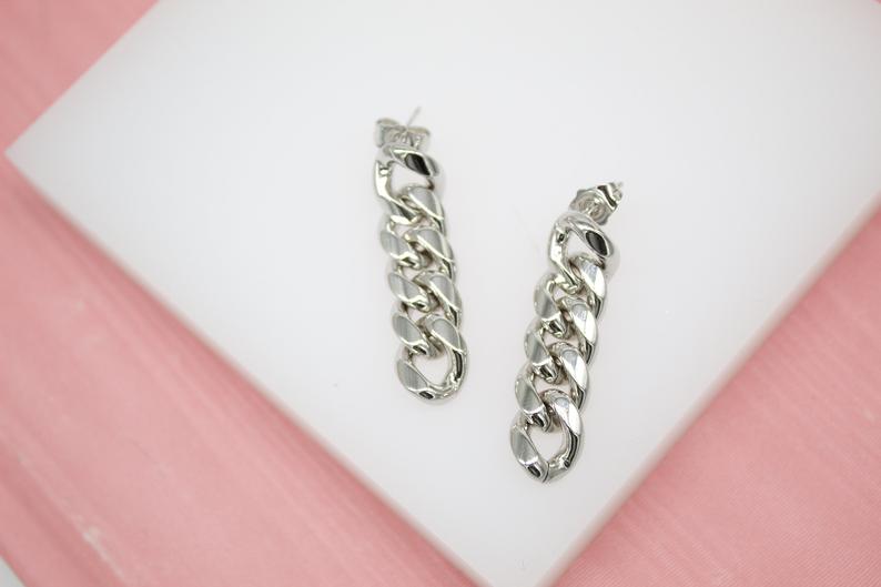 18K Gold Filled Cuban Curb Link Chain Dangle Drop Earrings (L193)