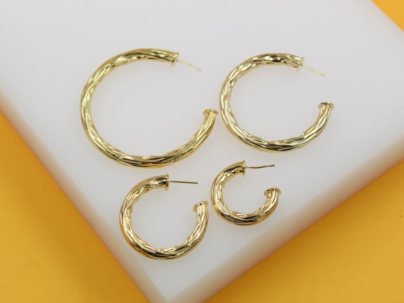 18K Gold Filled Twisted Open Hoop Earrings (K10, K11, K12, K13)