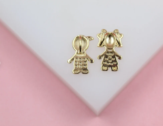 18K Gold Filled Girl & Boy Pendant Charms With Clear Zirconia Stones (A214)