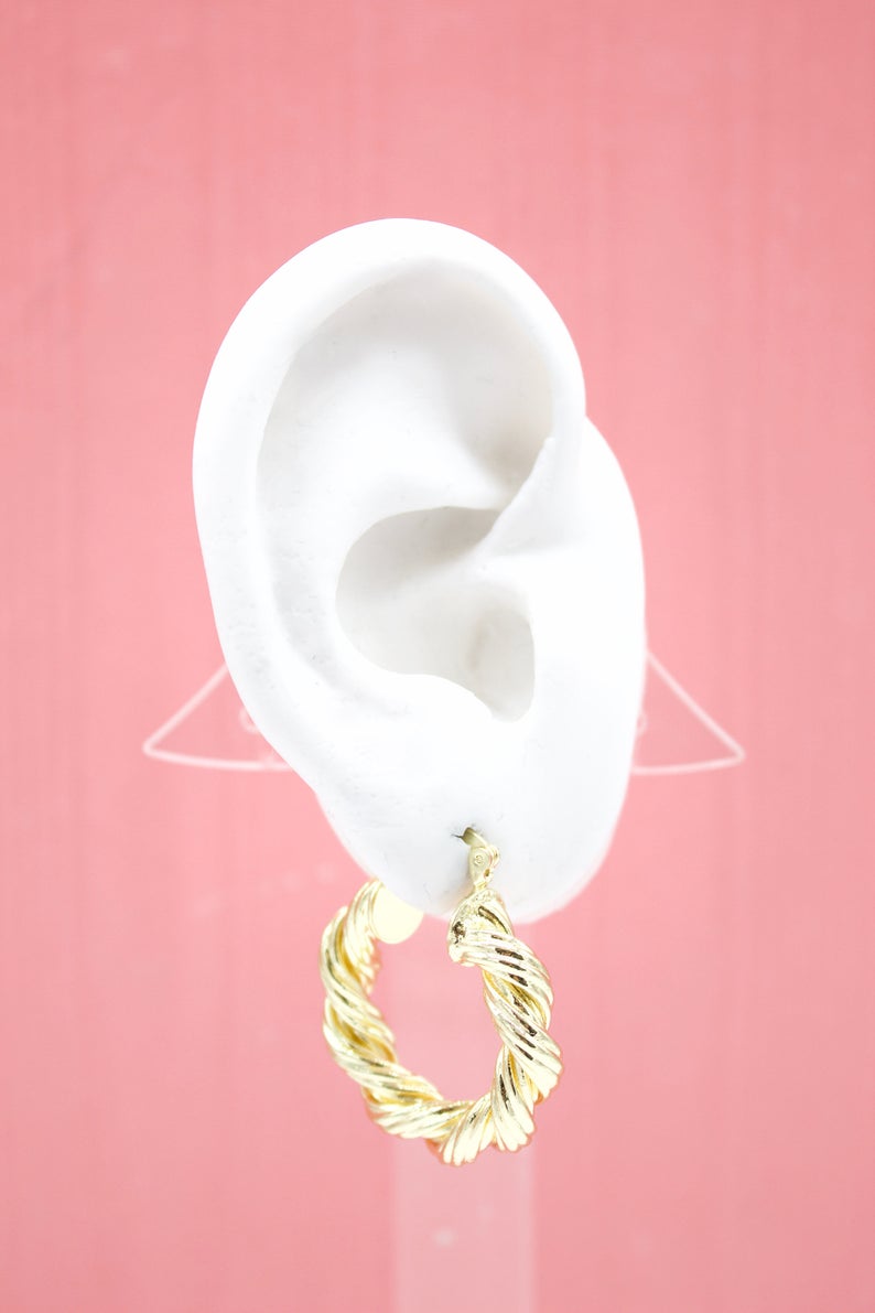 18K Gold Filled Thick Twisted Hoop French Hook Lever Back Earrings (K33-34)