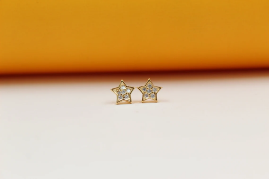 Gold Star Stud Earrings With Zirconia Stones (K291)