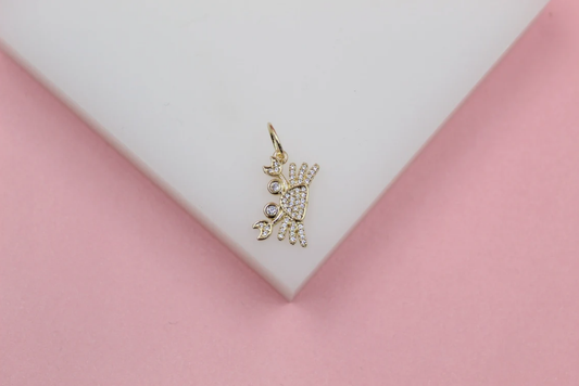18K Gold Filled Crab Pendant Charm With CZ Stones