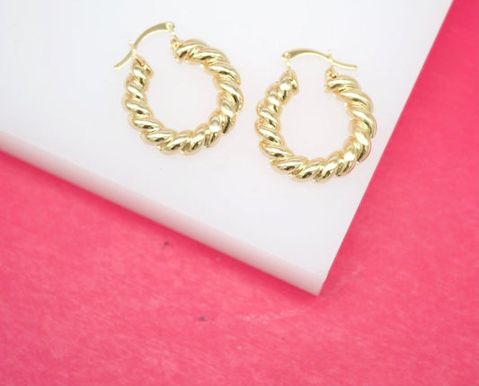 18K Gold Filled Croissant Twist Hoops Lever Back Earrings (K239)