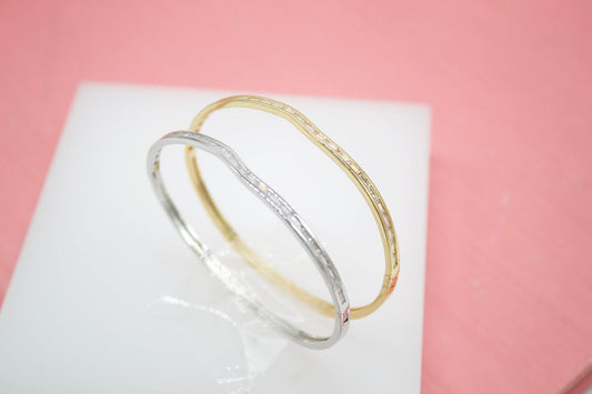 18K Gold Filled Slim Rectangle CZ Stone Bangle Bracelet (B19)