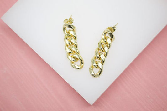 18K Gold Filled Cuban Curb Link Chain Dangle Drop Earrings (L193)